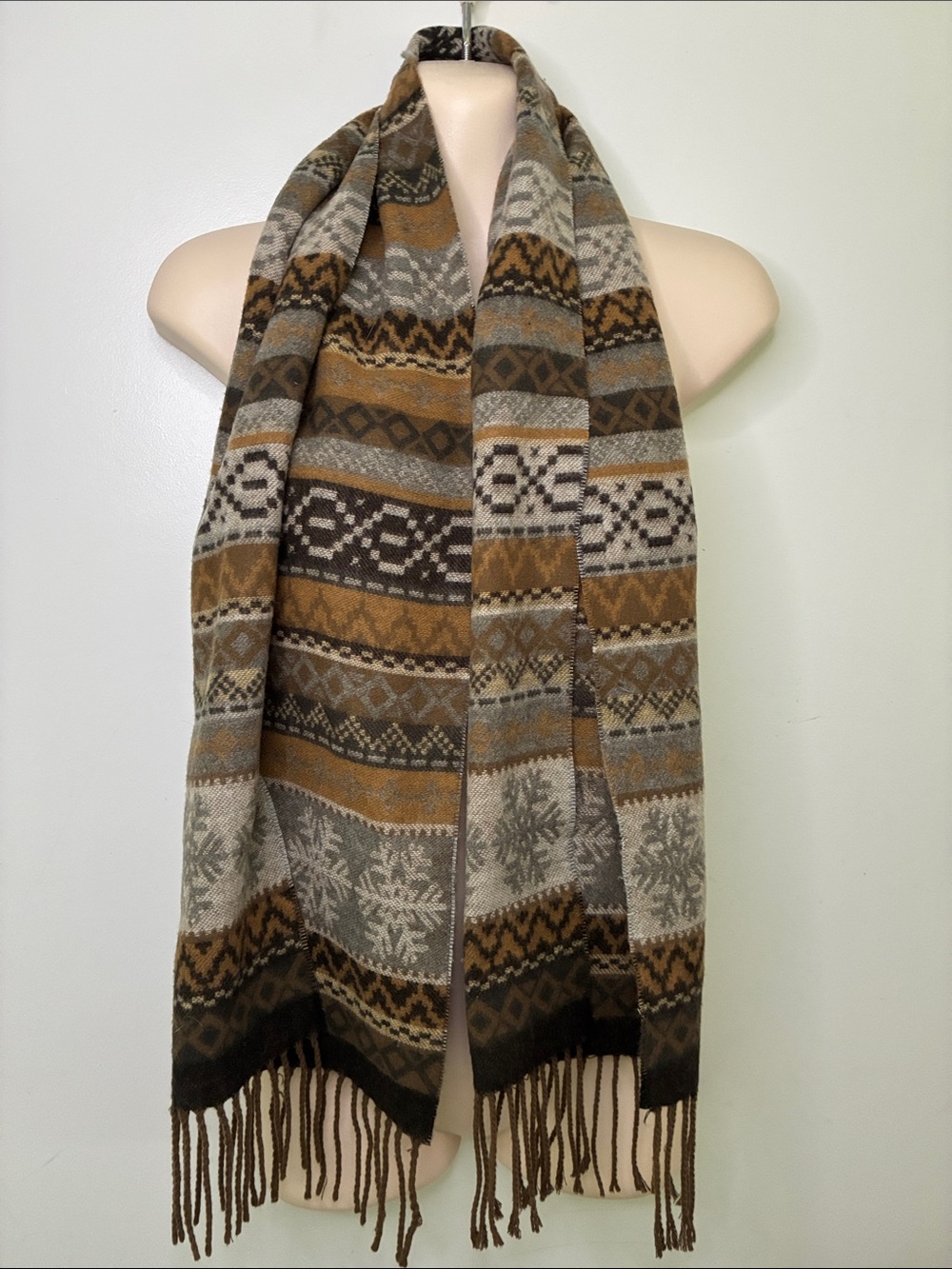 Cashmink Women’s Patterned Winter Scarf - Brown & Gray